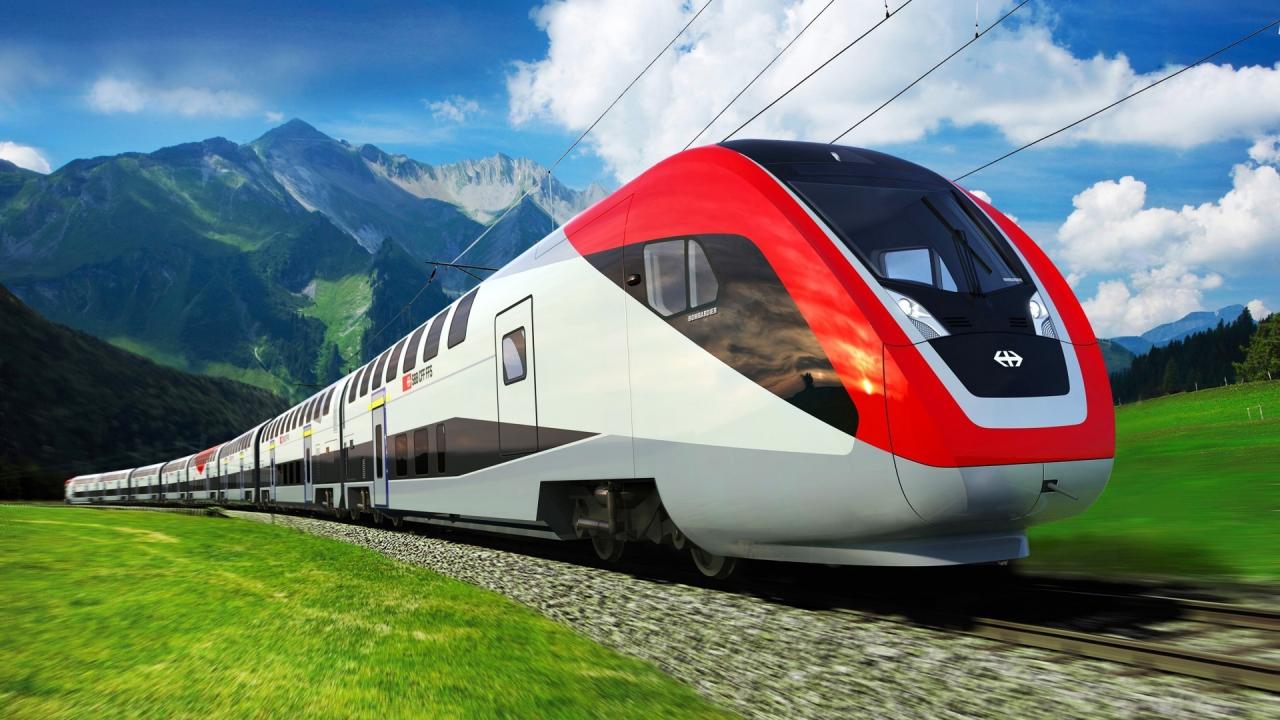 Wallpaper : mountains, nature, grass, field, clouds, train, railway ...